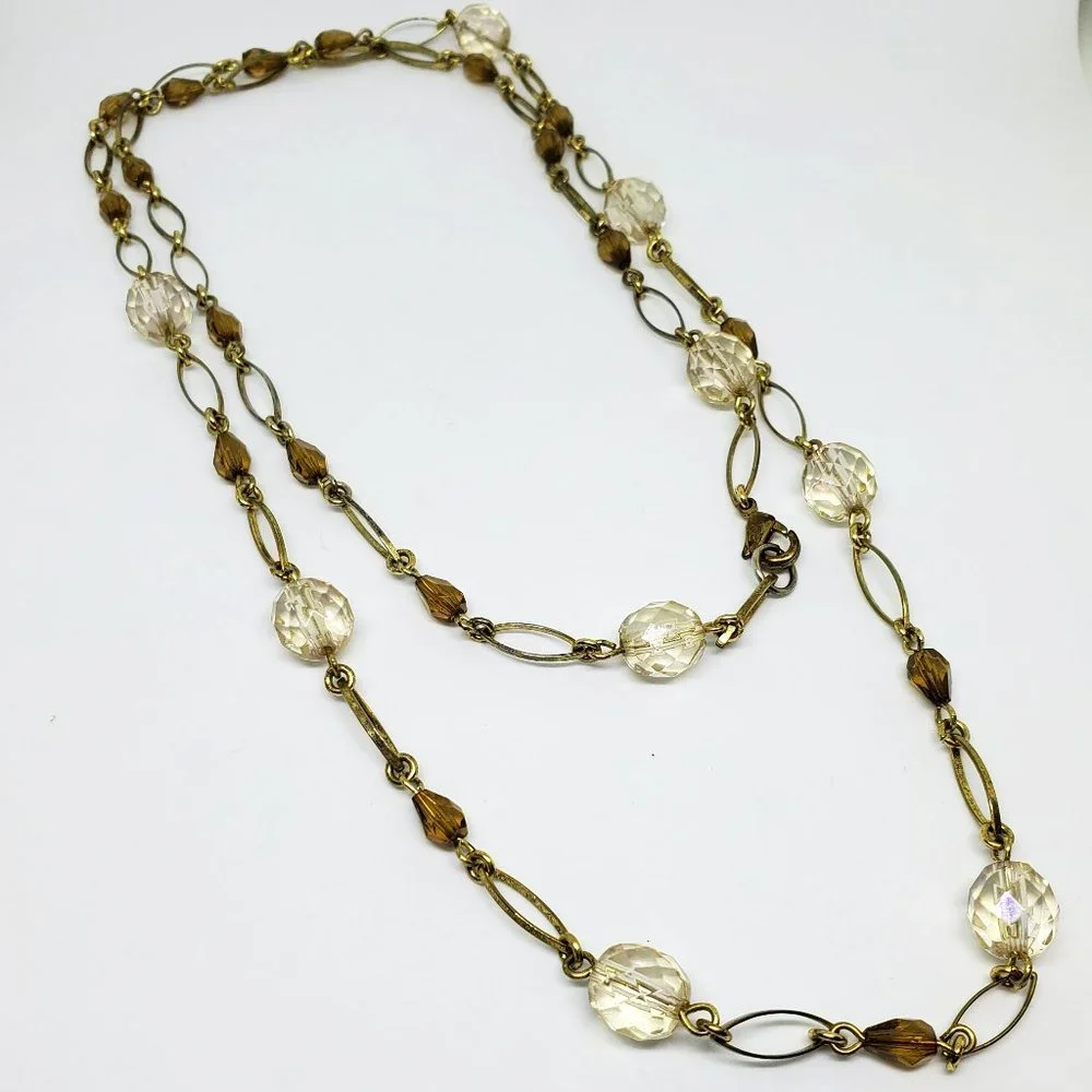 Dainty Gold Oval Links Amber Teardrop Beads and Faceted Round Bead 34